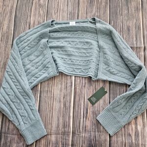 NEW Wild Fable Cozy Blue Green Cable Knit Sweater Cardigam Bolero Shrug Small